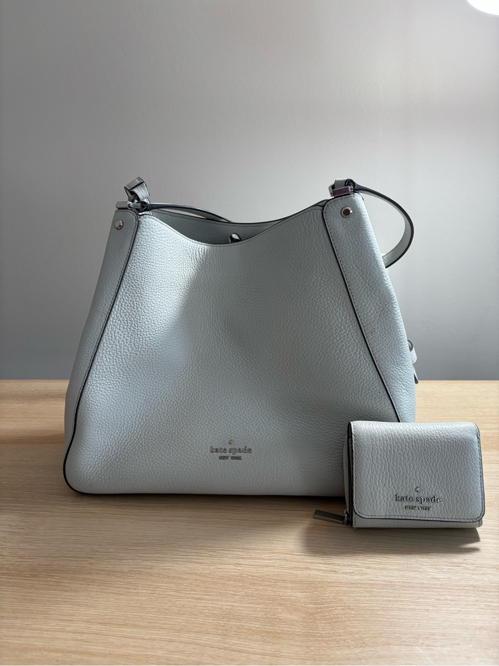kate spade Light Gray Pebbled Leather Shoulder Bag with Wallet